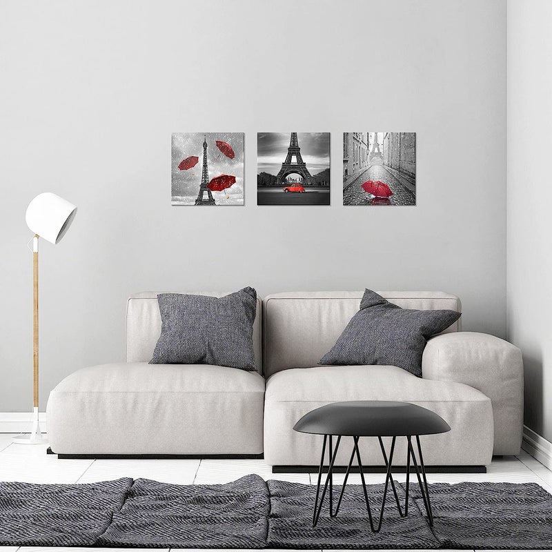 NAN Wind 3 Pcs Paris Wall Art Canvas Prints Black and White with Umbrella Eiffel Tower Decor Stretched and Framed Ready to Hang for Home Decor - Image 5